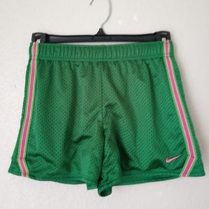 Nike dri fit green and hot pink mesh shorts kids M